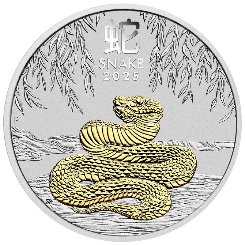 2025 Australian Lunar Series Year of the Snake 1oz Silver Gilded Coin