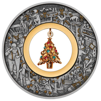 2025 Santa's Workshop 2oz Silver Antiqued Coloured Coin