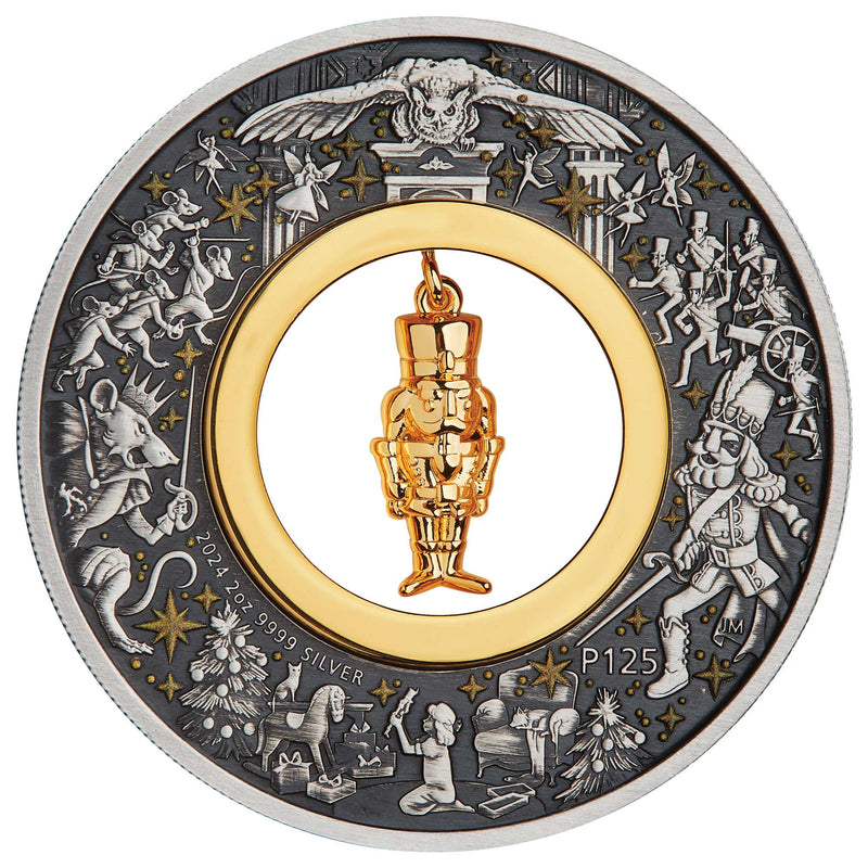 2024 The Christmas Nutcracker 2oz Silver Antiqued Coloured Coin