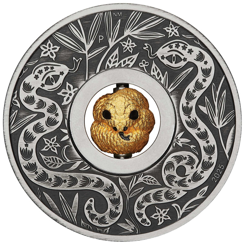 2025 Year of the Snake Rotating Charm 1oz Silver Antiqued Coin