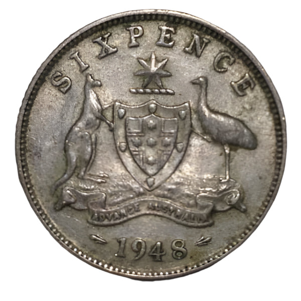 1948 Australian Silver 6-Pence Coin