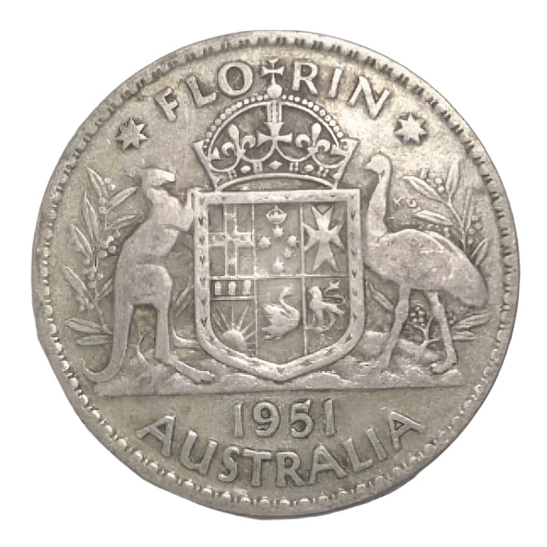 1951 Australian Silver One Florin Coin