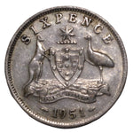 1951 Australian Silver 6-Pence Coin