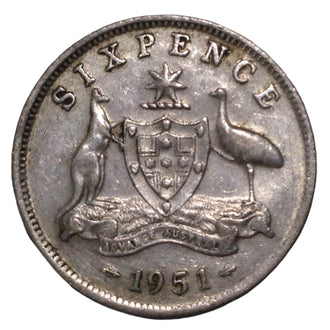 1951 Australian Silver 6-Pence Coin
