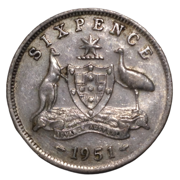 1951 Australian Silver 6-Pence Coin