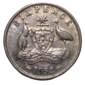 1952 Australian Silver 6-Pence Coin