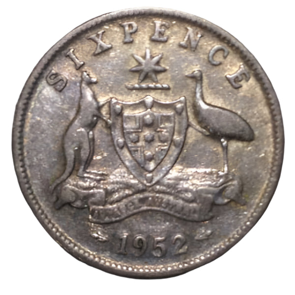 1952 Australian Silver 6-Pence Coin