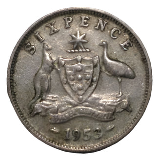 1953 Australian Silver 6-Pence Coin