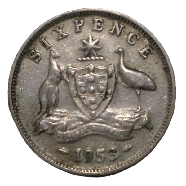 1953 Australian Silver 6-Pence Coin