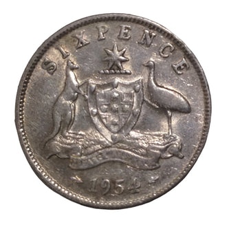 1954 Australian Silver 6-Pence Coin