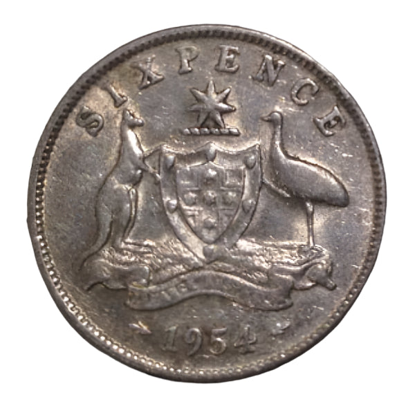 1954 Australian Silver 6-Pence Coin