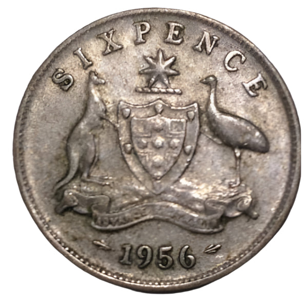 1956 Australian Silver 6-Pence Coin