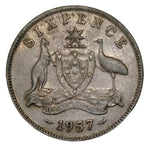 1957 Australian Silver 6-Pence Coin