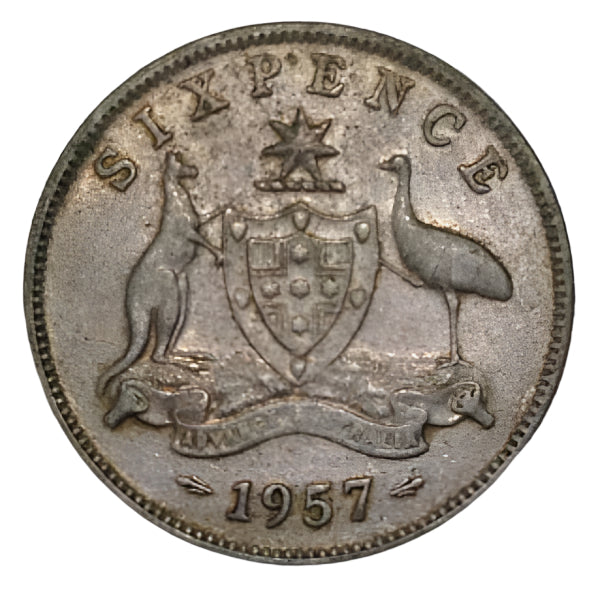 1957 Australian Silver 6-Pence Coin