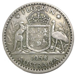 1958 Australian Silver One Florin Coin