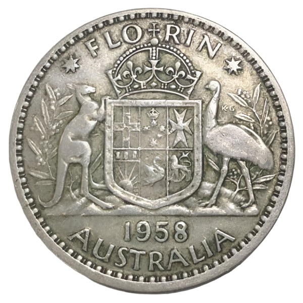 1958 Australian Silver One Florin Coin
