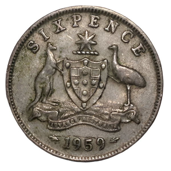 1959 Australian Silver 6-Pence Coin