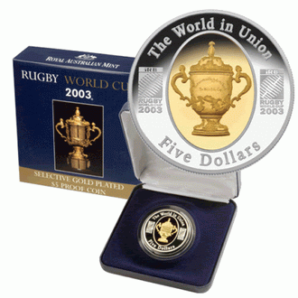 2003 Australian Rugby World Cup 1oz Silver Selective Gold Plated Proof Coin