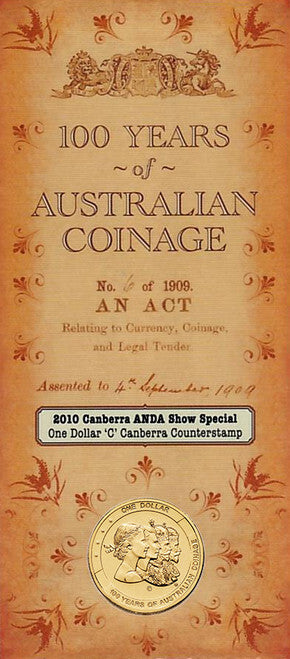 2010 $1 Australian Canberra ANDA Show Uncirculated C Counterstamp Coin