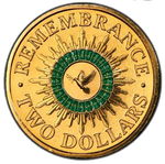 2014 $2 Australia Remembrance Day Coloured Green Dove Circulated Coin