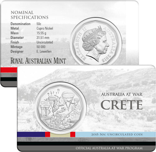 2015 50c Australia At War Uncirculated Coin - Crete