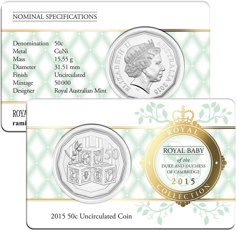 2015 50c Royal Baby of the Duke and Duchess of Cambridge Uncirculated Coin