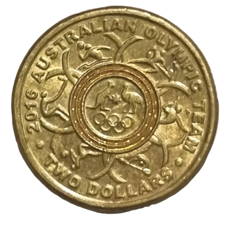 2016 $2 Rio Olympics Yellow Coloured Circulated Coin