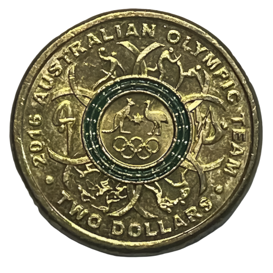 2016 $2 Rio Olympics Green Coloured Circulated Coin