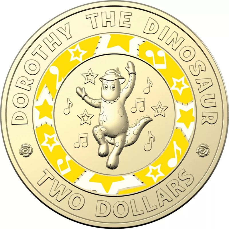 2021 $2 Australian Wiggles Coloured Circulated Coin - Dorothy the Dinosaur