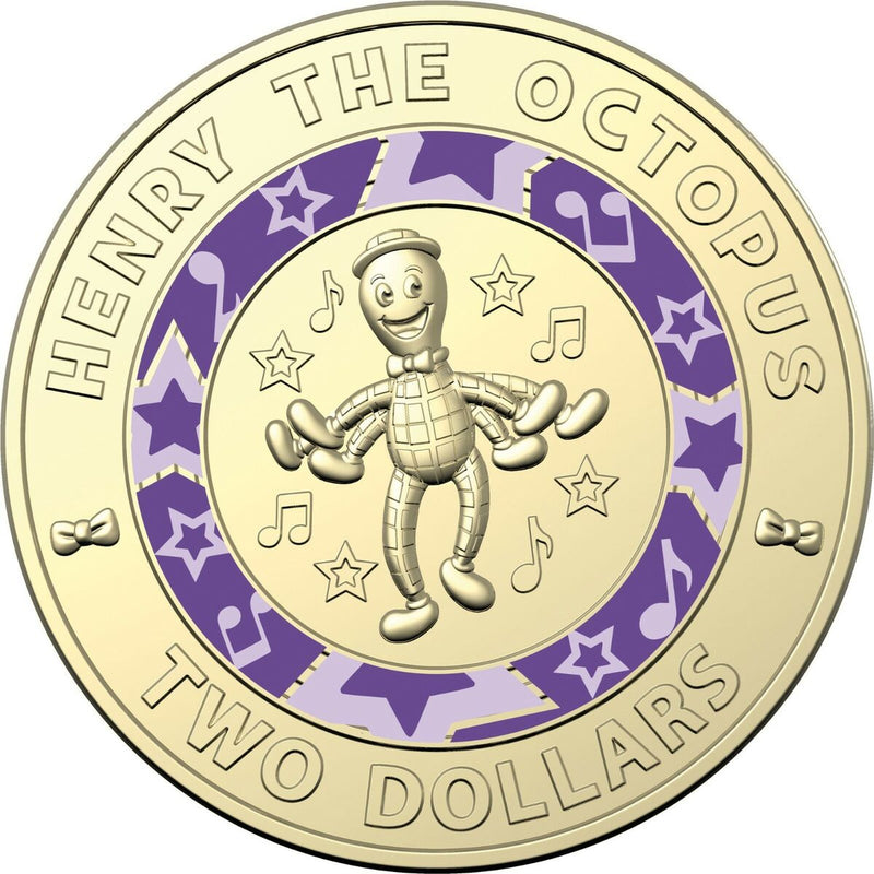 2021 $2 Australian Wiggles Coloured Circulated Coin - Henry the Octopus