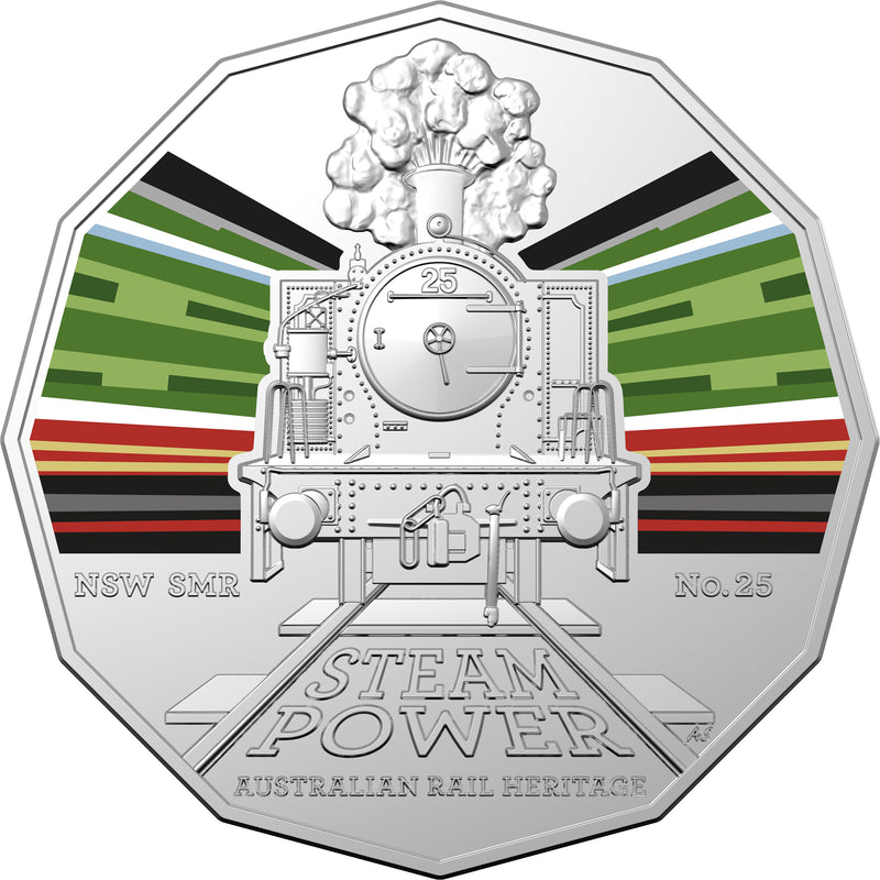 2022 50c Australian Steam Trains Coloured Coin - NSW South Maitland Railways 10 Class No.25
