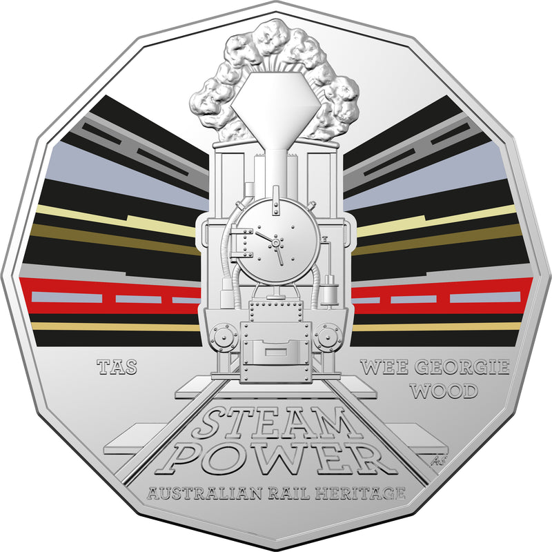 2022 50c Australian Steam Trains Coloured Coin - TAS North Farrell Mine Tramway