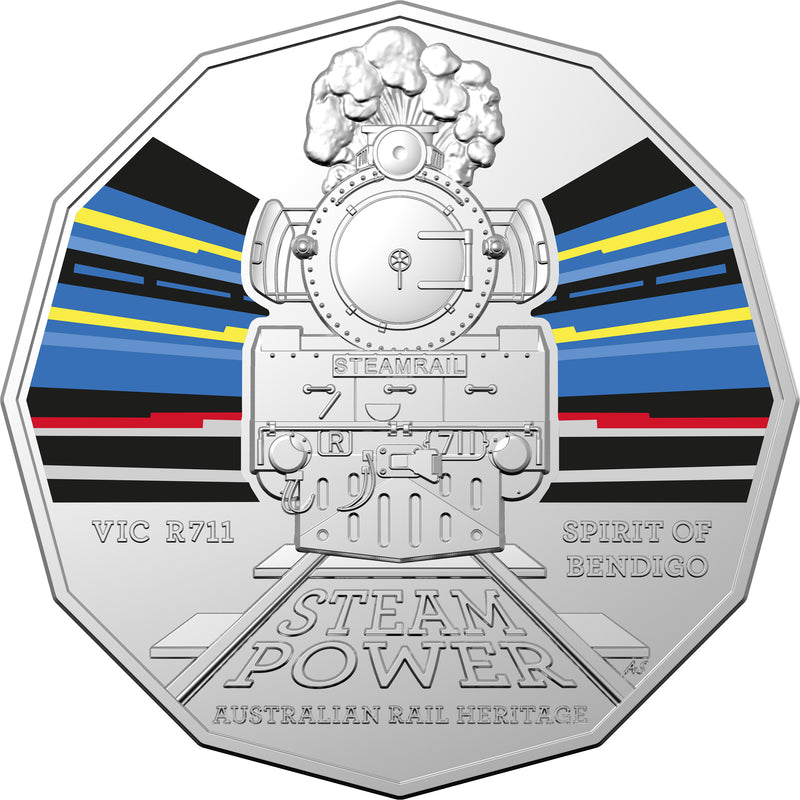 2022 50c Australian Steam Trains Coloured Coin - VIC Victorian Railways R Class R711