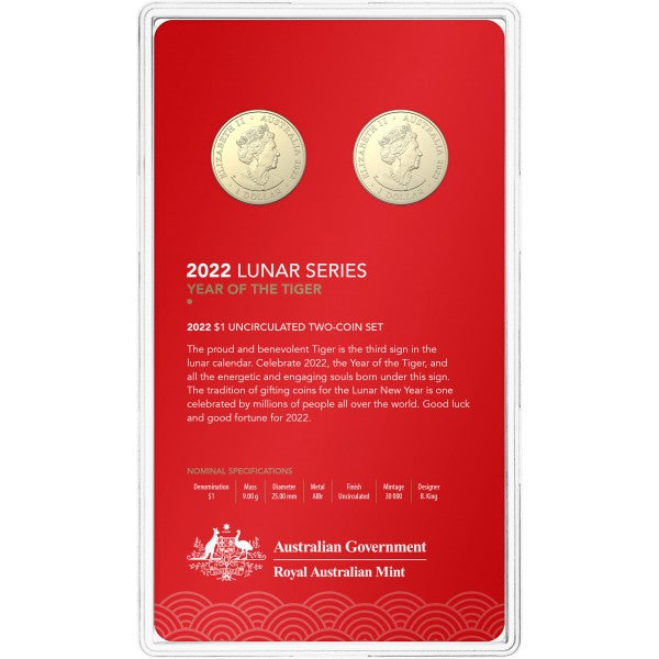 2022 $1 Lunar Year of the Tiger 2-Coin Uncirculated Coin