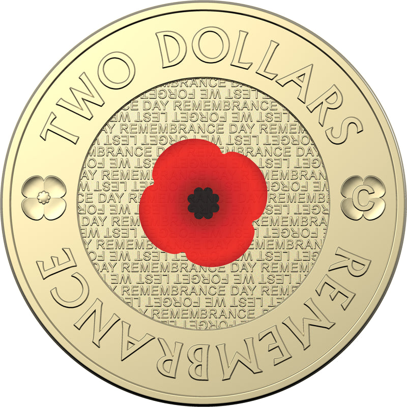 2022 $2 Australian Remembrance Day Red Poppy C-Mintmark Coin