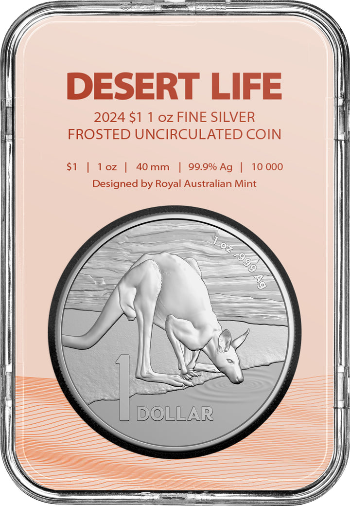2024 Australia 1 oz Frosted Silver Uncirculated Coin Kangaroo Desert Life