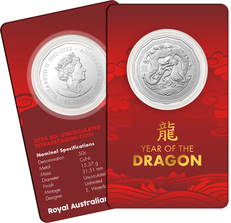2024 Year of the Dragon 50c CuNi Tetra Decagon Uncirculated Coin