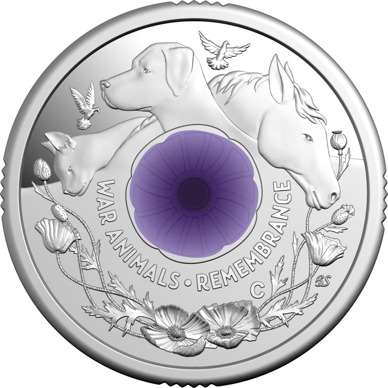 2024 $2 ‘C’ Mintmark Coloured Silver Proof Coin War Animals Remembrance