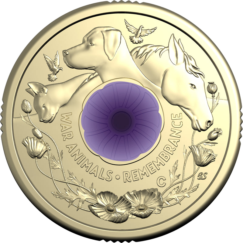 2024 $2 ‘C’ Mintmark Coloured Uncirculated Coin War Animals Remembrance