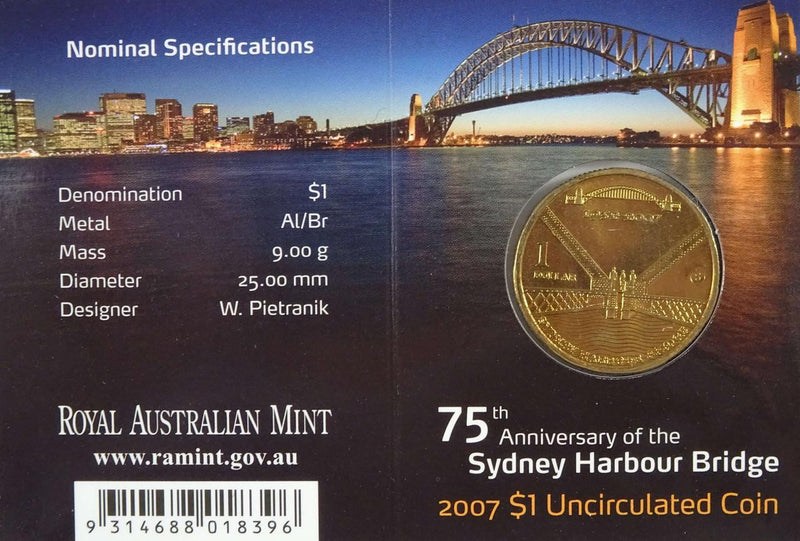 2007 $1 75th Anniversary of the Harbour Bridge S Mint Mark Uncirculated Coin