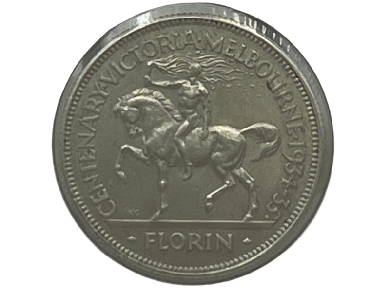 1934-35 Australian Melbourne Centenary Silver Florin Coin UNC