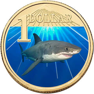 2007 $1 Australian Coloured Ocean Series Uncirculated Coin - White Shark