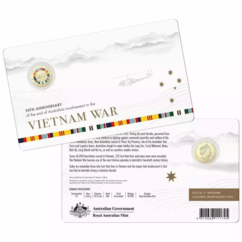 2023 $2 50th Anniversary of the Vietnam War Coloured C-Mint Mark Coin