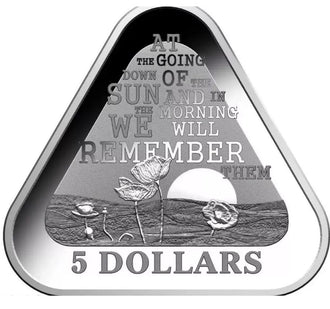 2014 Lest We Forget Australian Triangular $5 Proof Silver Coin