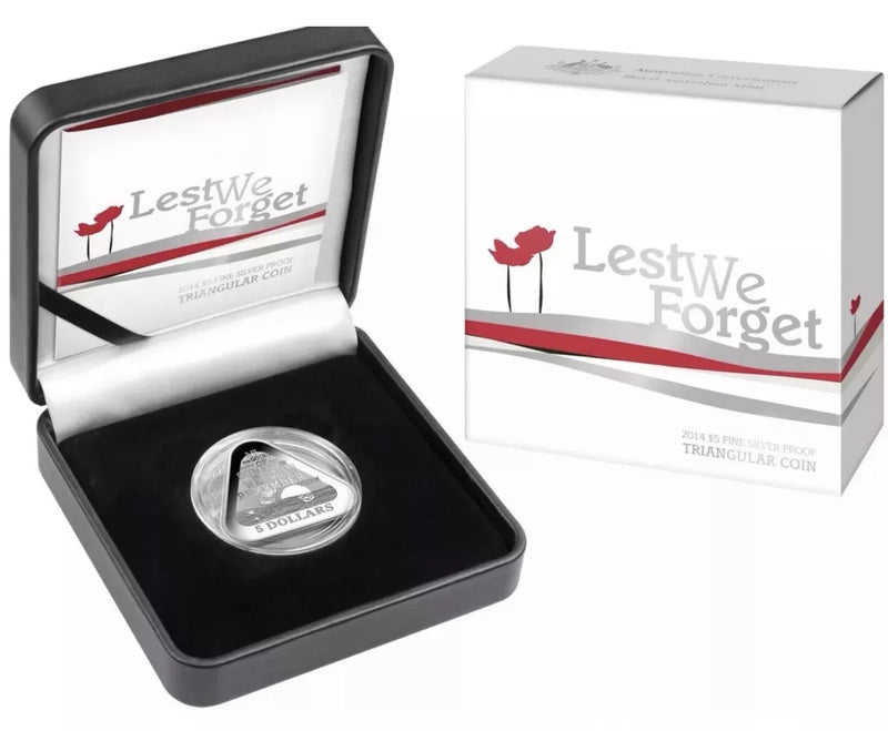 2014 Lest We Forget Australian Triangular $5 Proof Silver Coin