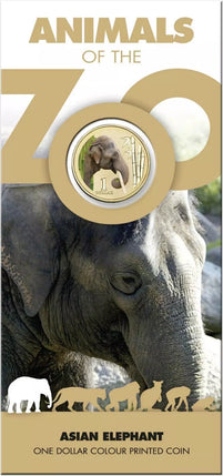 2012 $1 Australian Coloured Zoo Animal Series Uncirculated Coin - Asian Elephant