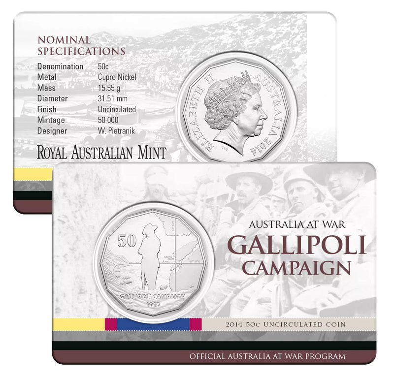 2014 50c Australia At War Uncirculated Coin - Gallipoli