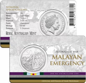 2016 50c Australia At War Uncirculated Coin - Malayan Emergency