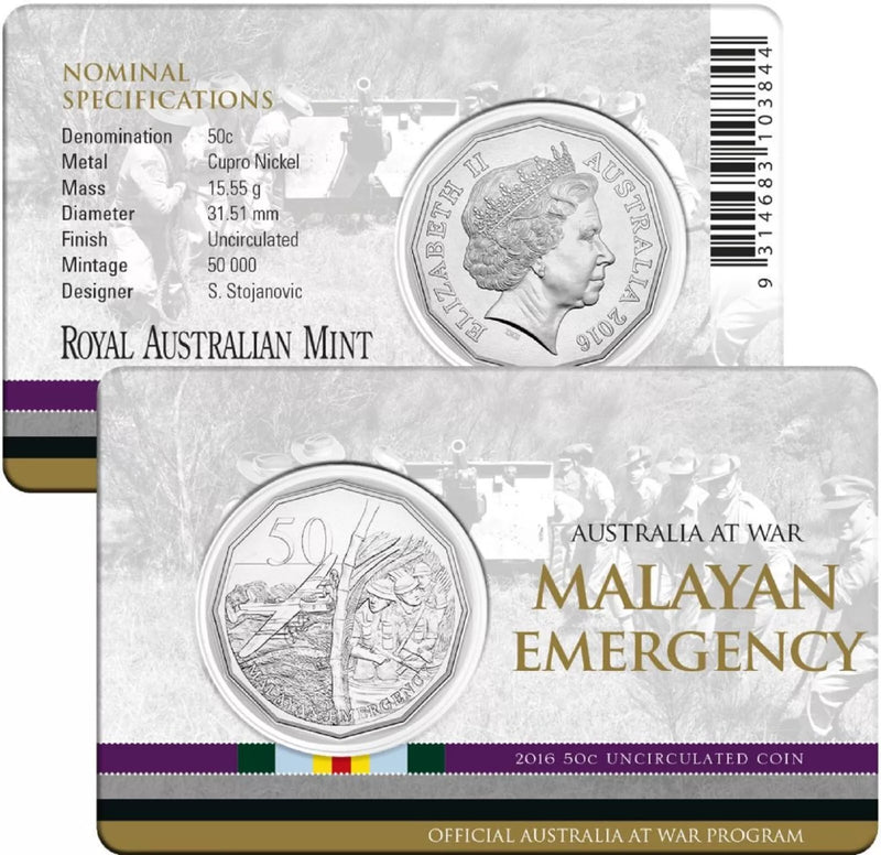 2016 50c Australia At War Uncirculated Coin - Malayan Emergency