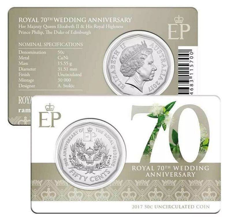 2017 50c Queen Elizabeth II 70th Wedding Anniversary Uncirculated Coin